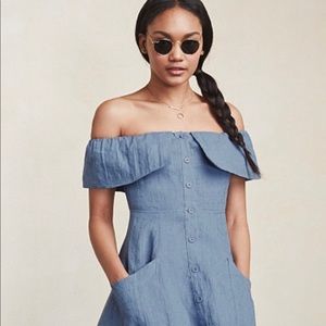 Reformation Botanica Dress in Blue Textures Linen SZ 0